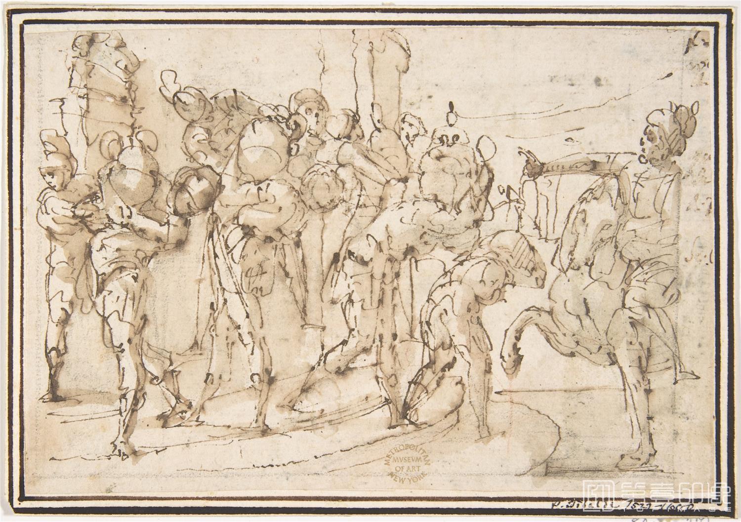 素描-美国纽约大都会美术馆素描藏画-attributed to Francesco AllegriniMen Carrying Jars-0276